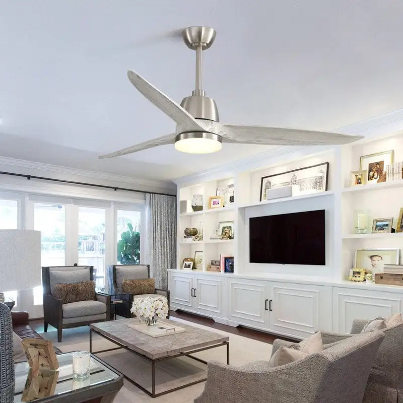 Ventilateur de plafond intérieur en bois de 142 cm (56 pouces) avec lumière et télécommande, 3 pales en bois, pour chambre à coucher - Diamètre : 142 cm (56 pouces)