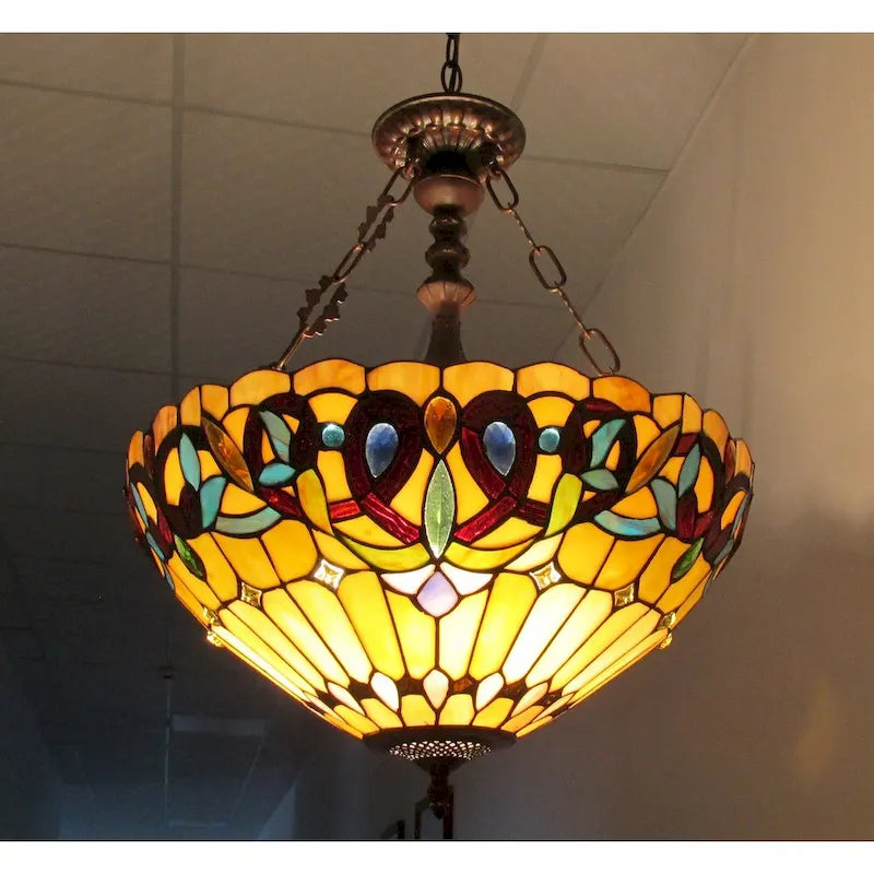 Suspension victorienne à trois lumières de style Tiffany, Copper Grove Cardrona