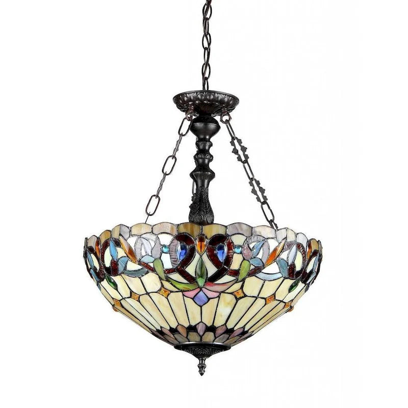 Suspension victorienne à trois lumières de style Tiffany, Copper Grove Cardrona