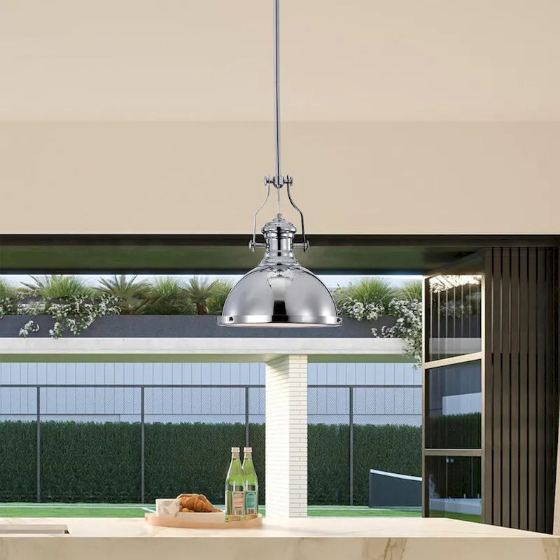 Suspension Didia à une lumière, dôme chromé de 33 cm (13 pouces)