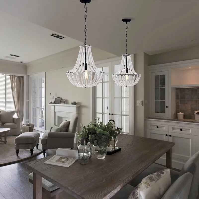 Lustre suspendu bohème Roly 16 pouces à perles blanches, 1 lumière