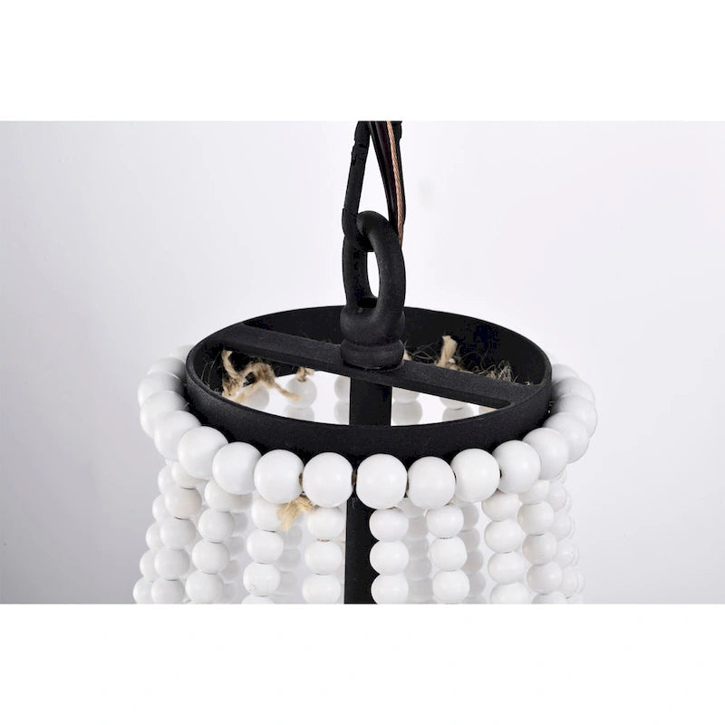 Lustre suspendu bohème Roly 16 pouces à perles blanches, 1 lumière