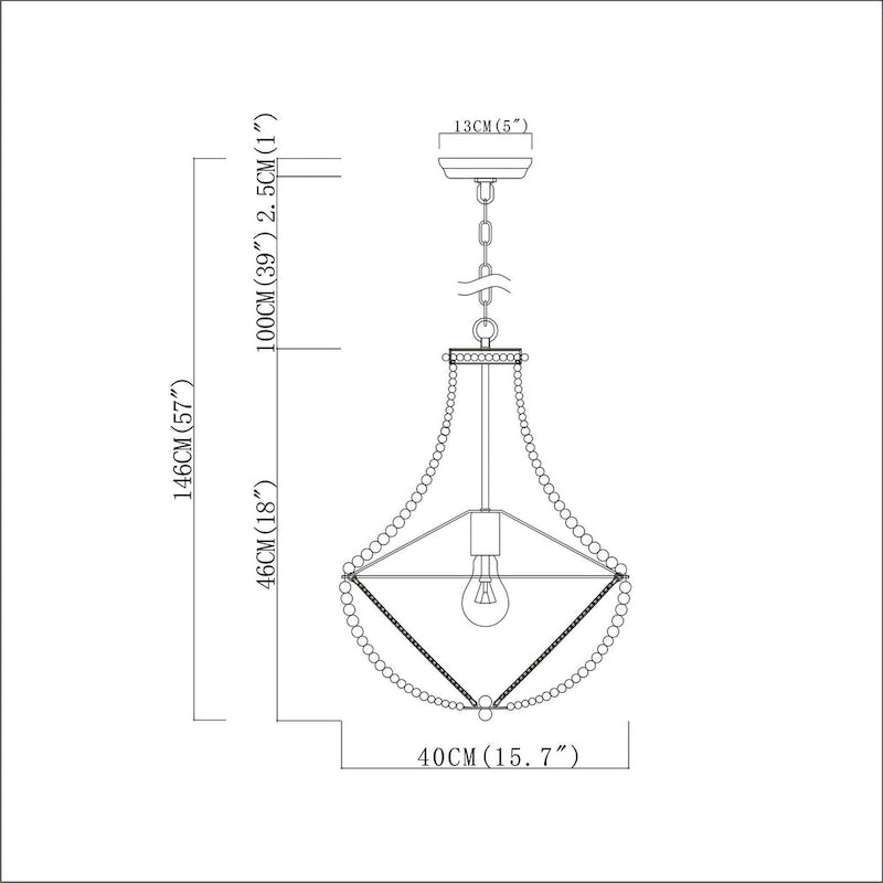 Lustre suspendu bohème Roly 16 pouces à perles blanches, 1 lumière