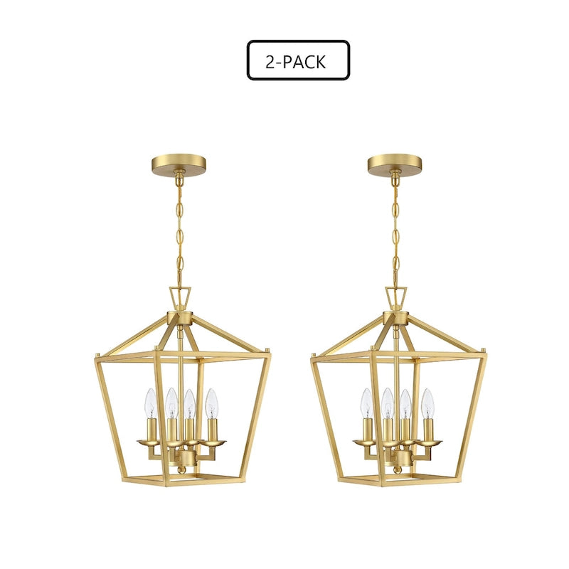 2-PK 12 in.4-light Geometric Lantern Chandelier with Matte Black finish/Soft gold finish