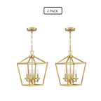 2-PK 12 in.4-light Geometric Lantern Chandelier with Matte Black finish/Soft gold finish