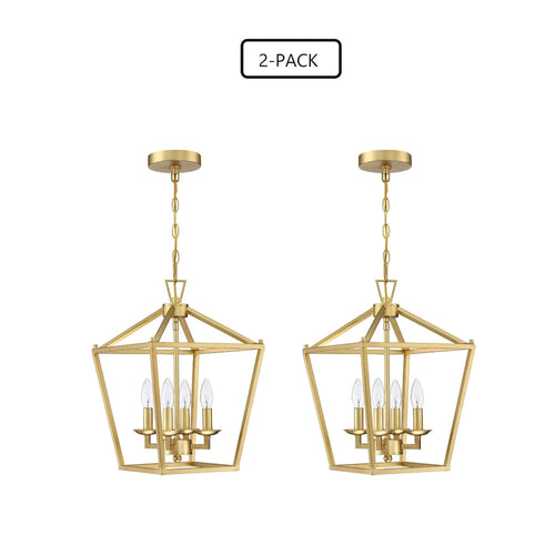 2-PK 12 in.4-light Geometric Lantern Chandelier with Matte Black finish/Soft gold finish