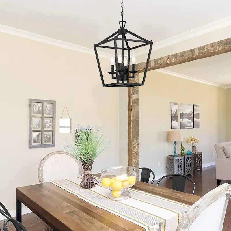 Lustre géométrique lanterne à 4 lumières, lot de 2, 30 cm (12 po), finition noir mat/or doux