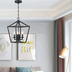 Lustre géométrique lanterne à 4 lumières, lot de 2, 30 cm (12 po), finition noir mat/or doux