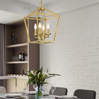 Lustre géométrique lanterne à 4 lumières, lot de 2, 30 cm (12 po), finition noir mat/or doux