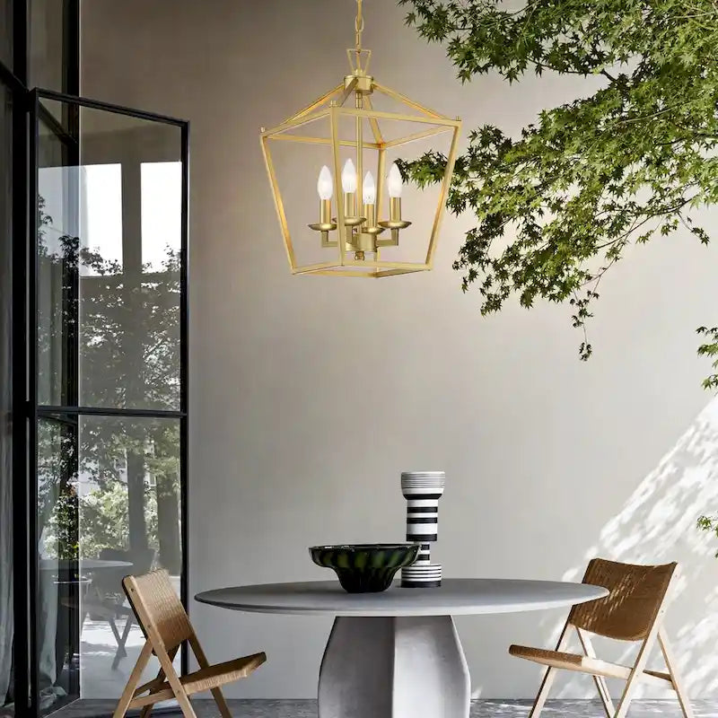 Lustre géométrique lanterne à 4 lumières, lot de 2, 30 cm (12 po), finition noir mat/or doux