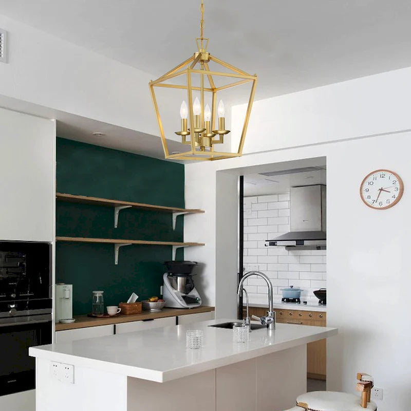 Lustre géométrique lanterne à 4 lumières, lot de 2, 30 cm (12 po), finition noir mat/or doux