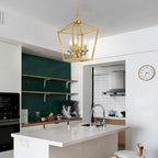 Lustre géométrique lanterne à 4 lumières, lot de 2, 30 cm (12 po), finition noir mat/or doux