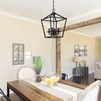 Lustre géométrique lanterne à 4 lumières, lot de 2, 30 cm (12 po), finition noir mat/or doux