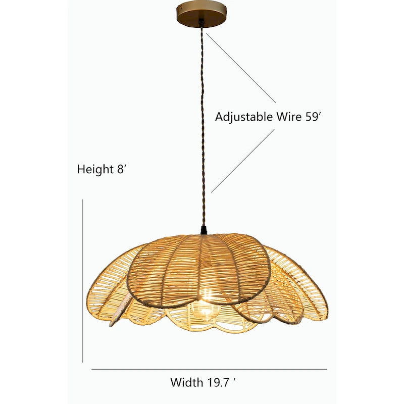 Suspension bohème en rotin à motif floral - Style bord de mer - 50 cm de large