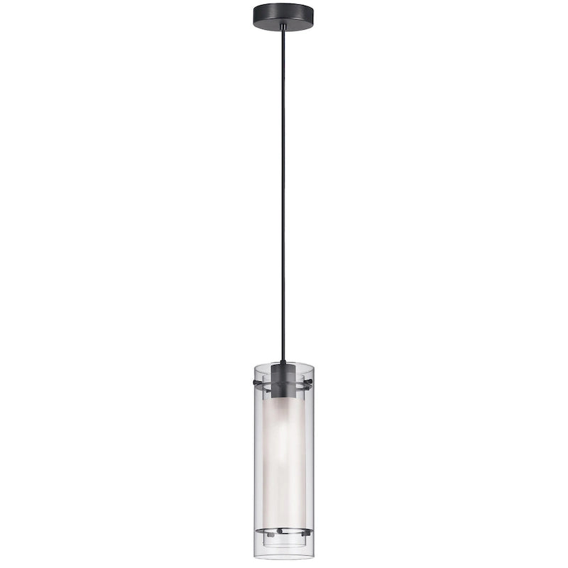 1 Light Incandescent Pendant, Matte Black with Clear / Frosted Glass