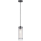 1 Light Incandescent Pendant, Matte Black with Clear / Frosted Glass