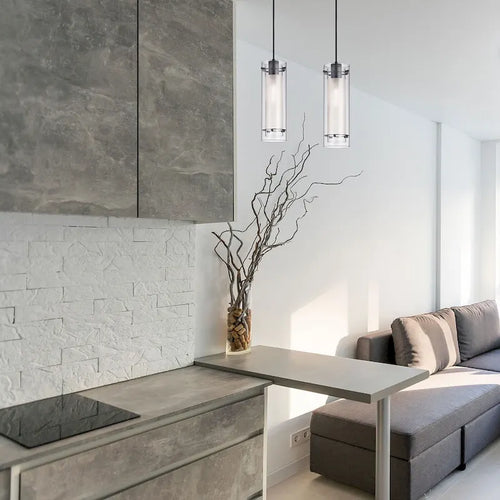 1 Light Incandescent Pendant, Matte Black with Clear / Frosted Glass