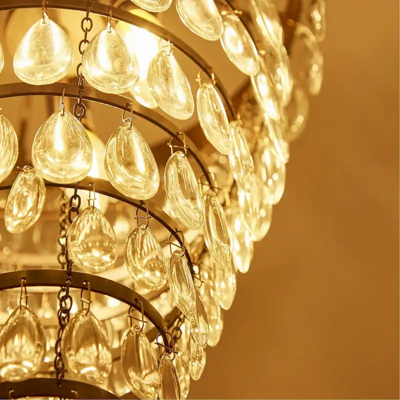 Suspension à trois niveaux en bronze huilé clair avec accent de cristal - 13,04 x 13,04 x 20,85