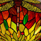 Suspension à trois lumières en bronze foncé, motif libellule, style Tiffany