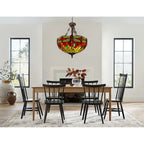 Suspension à trois lumières en bronze foncé, motif libellule, style Tiffany