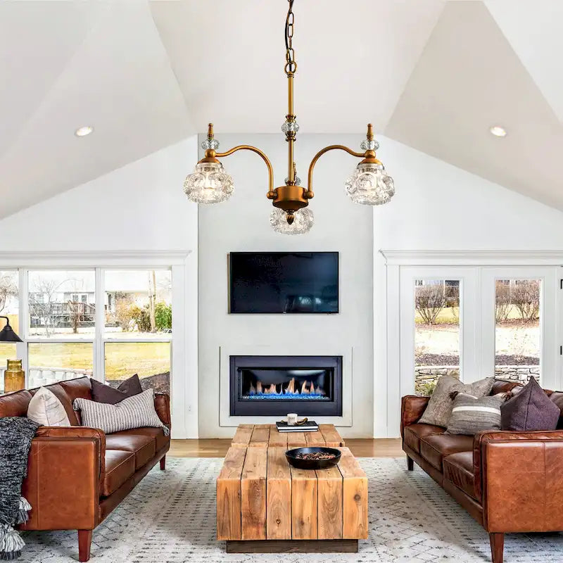 Suspension moderne à 3 lumières avec abat-jour en verre cristal