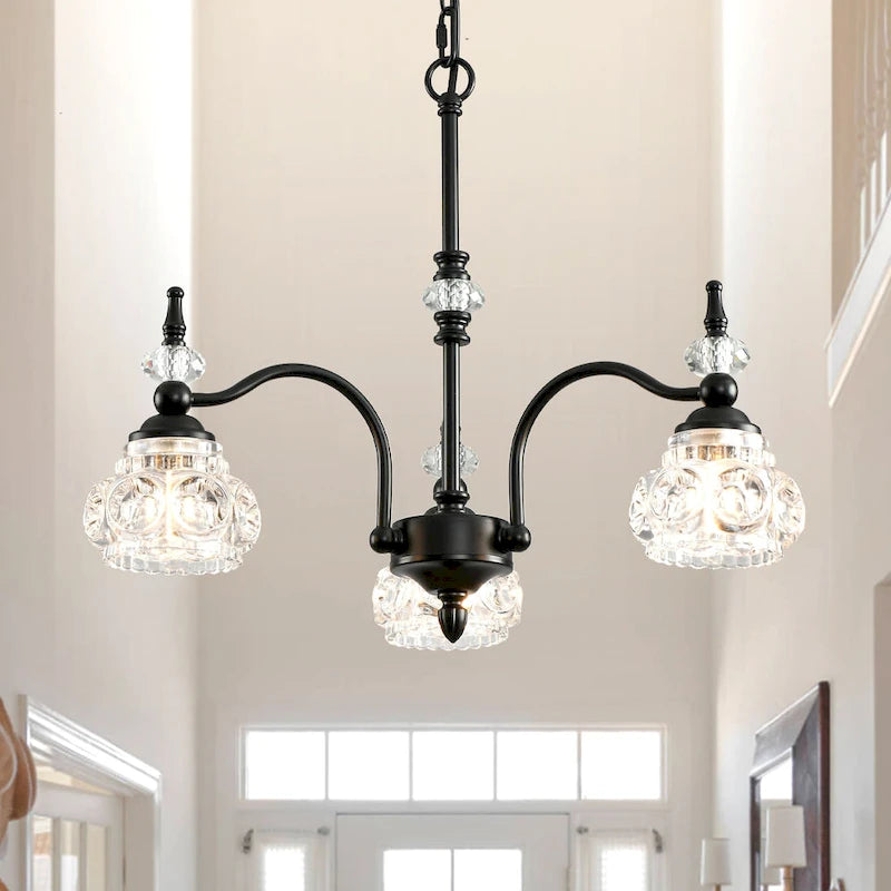 Suspension moderne à 3 lumières avec abat-jour en verre cristal