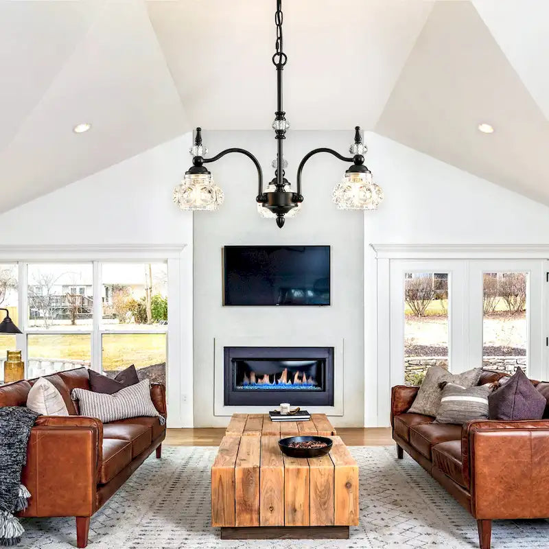 Suspension moderne à 3 lumières avec abat-jour en verre cristal