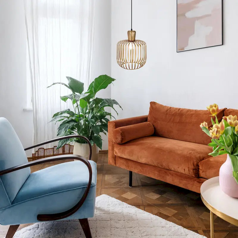 Suspension Charissa River of Goods en métal peint laiton antique, 29,8 cm (11,75 po) avec abat-jour globe grillagé - 29,8 x 29,8 x 41,9 cm (16/75 po)