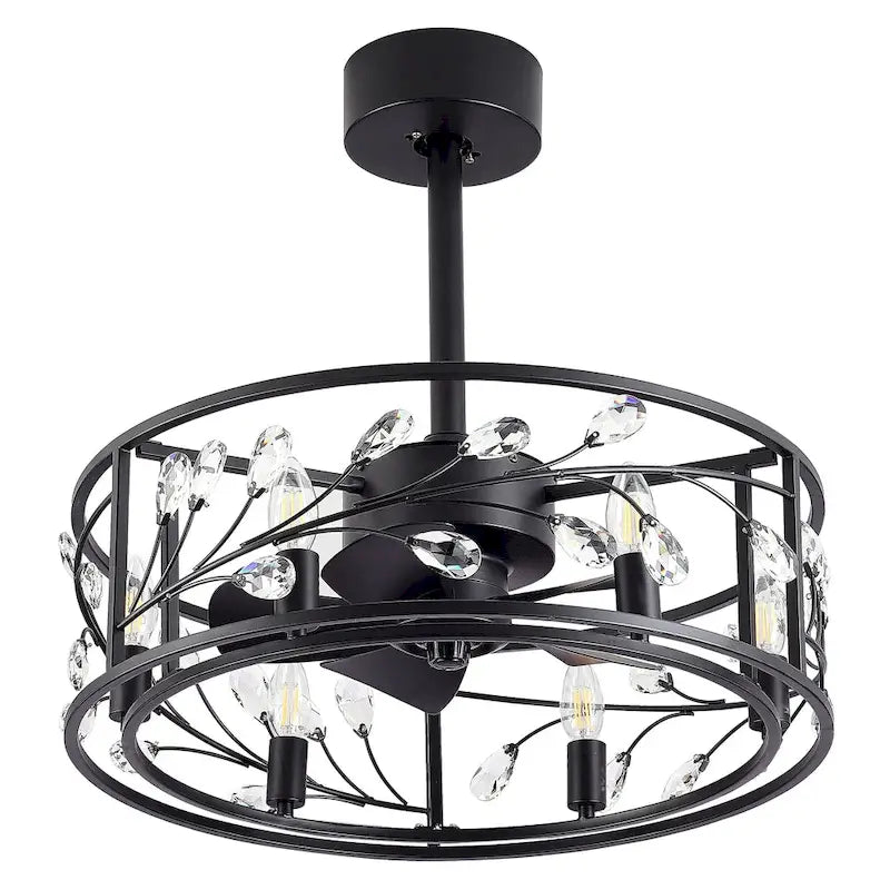 Ventilateur de plafond noir à cage de 50 cm avec kit d'éclairage cristal et télécommande - 50 cm