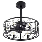 Ventilateur de plafond noir à cage de 50 cm avec kit d'éclairage cristal et télécommande - 50 cm