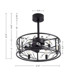 Ventilateur de plafond noir à cage de 50 cm avec kit d'éclairage cristal et télécommande - 50 cm