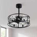 Ventilateur de plafond noir à cage de 50 cm avec kit d'éclairage cristal et télécommande - 50 cm