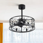 Ventilateur de plafond noir à cage de 50 cm avec kit d'éclairage cristal et télécommande - 50 cm