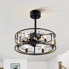 Ventilateur de plafond noir à cage de 50 cm avec kit d'éclairage cristal et télécommande - 50 cm