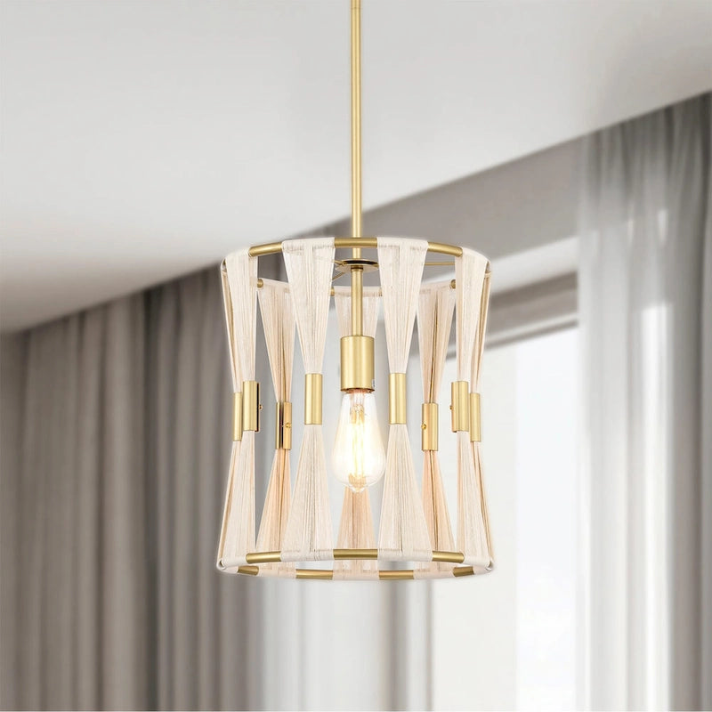 Amara 12 Inch Ivory Rope Gold Pendant with 1 Light