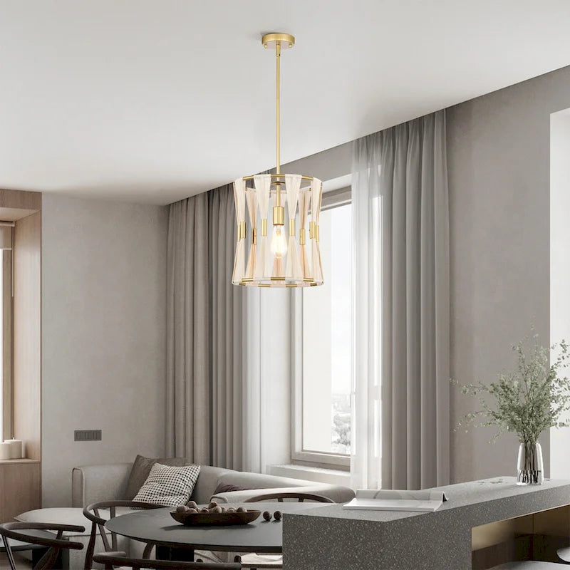 Pendentif Amara 12 pouces ivoire corde dorée avec 1 lumière