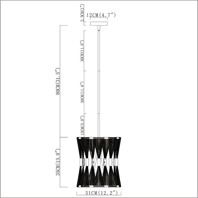 Pendentif Amara 12 pouces ivoire corde dorée avec 1 lumière