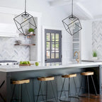 Suspension géométrique noire à une lumière C Cattleya avec abat-jour cylindrique en perles de cristal