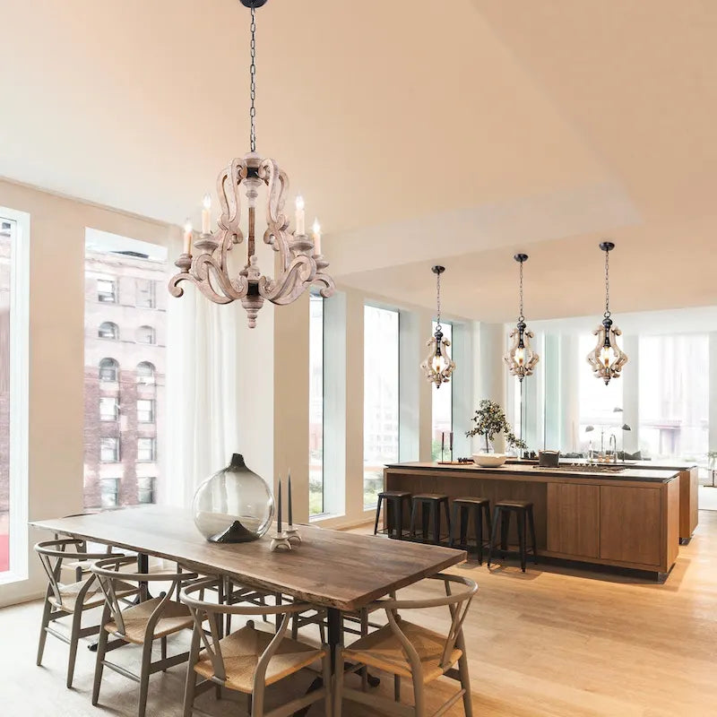 Suspension rustique en bois Oaks Aura, luminaire pour îlot de cuisine, lustre de style campagnard pour couloir, suspension pour salle à manger