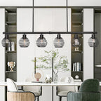 Suspension linéaire moderne à 6 lumières, style classique noir, pour îlot de cuisine - L 49,21 x P 5,51 x H 8,66