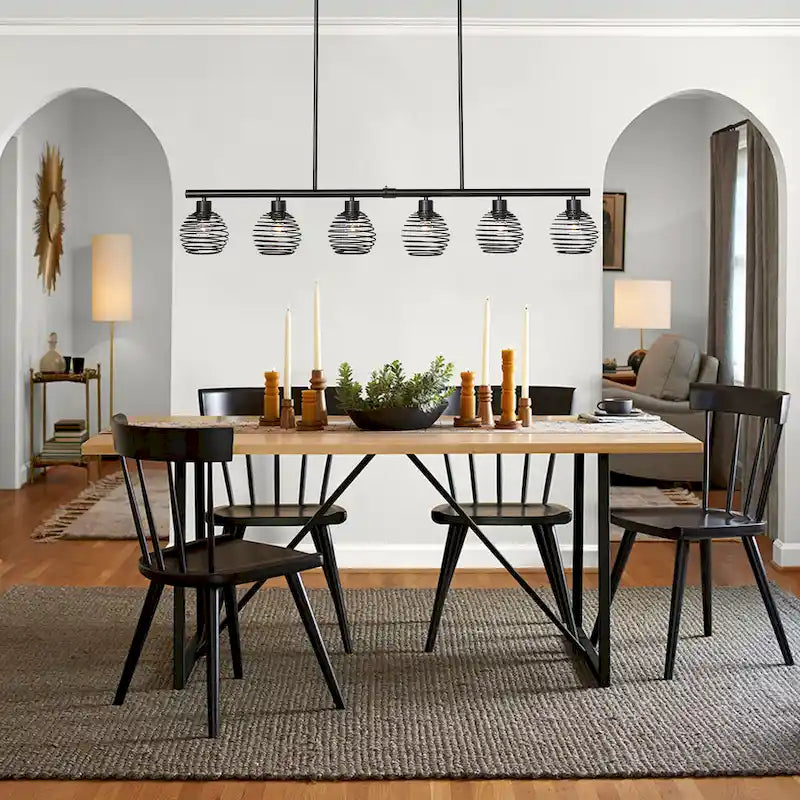 Suspension linéaire moderne à 6 lumières, style classique noir, pour îlot de cuisine - L 49,21 x P 5,51 x H 8,66