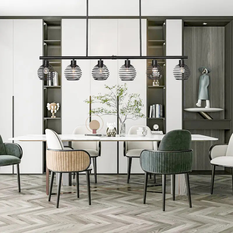 Suspension linéaire moderne à 6 lumières, style classique noir, pour îlot de cuisine - L 49,21 x P 5,51 x H 8,66