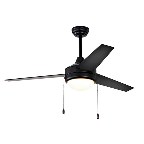 Ventilateur de plafond réversible noir à 3 pales de 132 cm (52 ​​po) avec éclairage LED intégré et chaînette