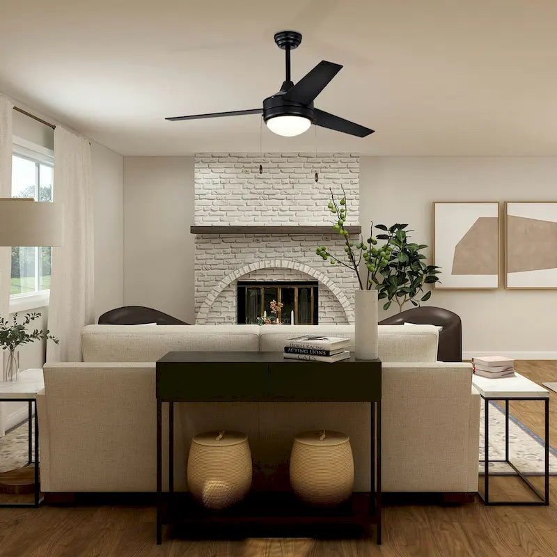 Ventilateur de plafond réversible noir à 3 pales de 132 cm (52 ​​po) avec éclairage LED intégré et chaînette