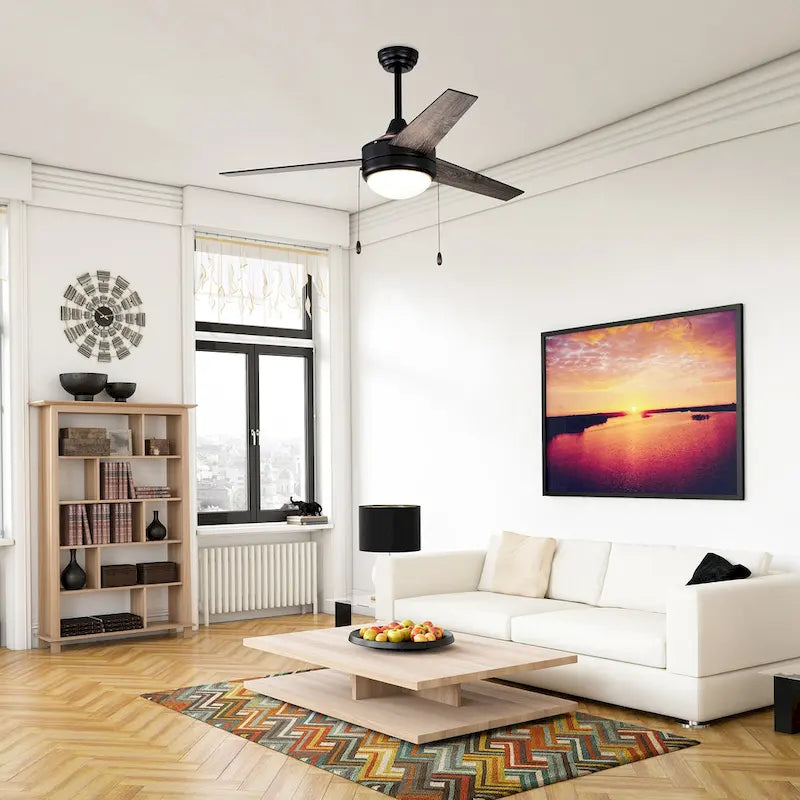 Ventilateur de plafond réversible noir à 3 pales de 132 cm (52 ​​po) avec éclairage LED intégré et chaînette