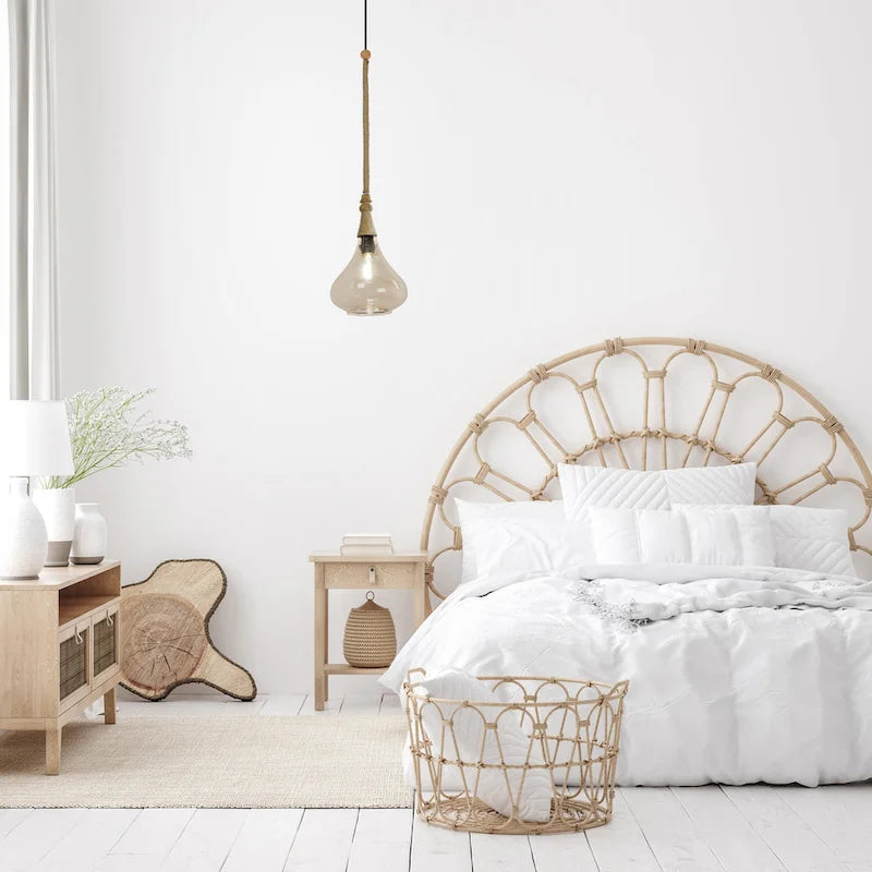 Cristobal River of Goods Amber Glass Pendant Light with Jute Cord Cover - 8.5  x 8.5  x 45/74.5 