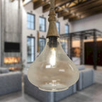 Suspension Cristobal River of Goods en verre ambré avec cache-cordon en jute - 8,5 x 8,5 x 45/74,5