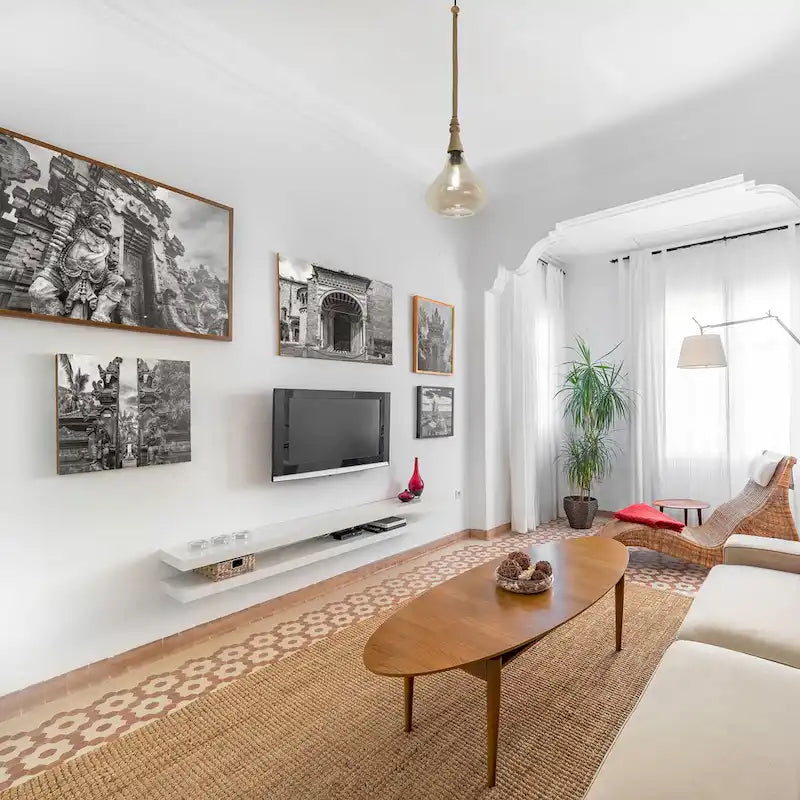 Suspension Cristobal River of Goods en verre ambré avec cache-cordon en jute - 8,5 x 8,5 x 45/74,5