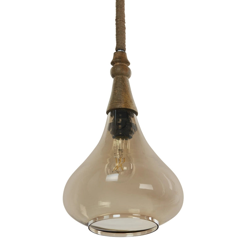 Suspension Cristobal River of Goods en verre ambré avec cache-cordon en jute - 8,5 x 8,5 x 45/74,5