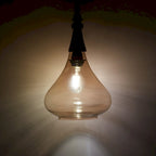 Suspension Cristobal River of Goods en verre ambré avec cache-cordon en jute - 8,5 x 8,5 x 45/74,5